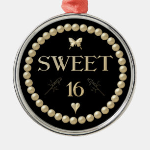 Sweet 16 - Pearls on black "velvet" Metal Tree Decoration