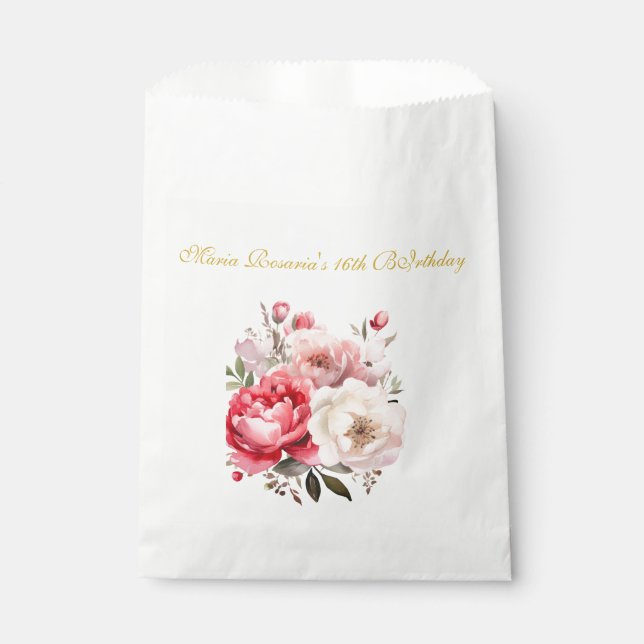 Sweet 16 Personalized Floral Party Favors Favour Bags (Front)