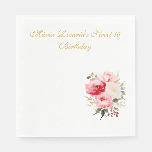 Sweet 16 Personalized Floral Tableware Napkin (Front)