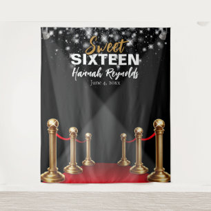 Sweet 16 Photo Backdrop - Hollywood Red Carpet Tapestry