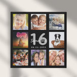 Sweet 16 photo collage black faux canvas print<br><div class="desc">A unique 16th birthday gift or keepsake, celebrating her life with a collage of 8 of your photos. Add images of her family, friends, pets, hobbies or dream travel destination. Personalise and add a name, age 16 and a date. White and grey coloured letters. A chic black background. This canvas...</div>