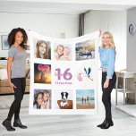 Sweet 16 photo collage girl white fleece blanket<br><div class="desc">A gift for a girl's 16th birthday,  celebrating her life with a collage of 8 of your photos.  Templates for a name,  age 16 and a date.  Date of birth or the date of the anniversary.  Pink and purple coloured letters.  White coloured background.</div>