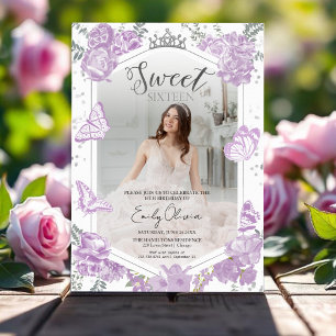 Sweet 16 Photo Invitation Butterfly Lavender