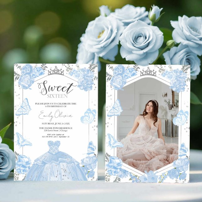 Sweet 16 Photo Invitation | Dusty Blue Dress (Creator Uploaded)