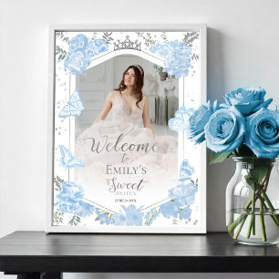 Sweet 16 Photo Welcome Sign Butterfly Dusty Blue