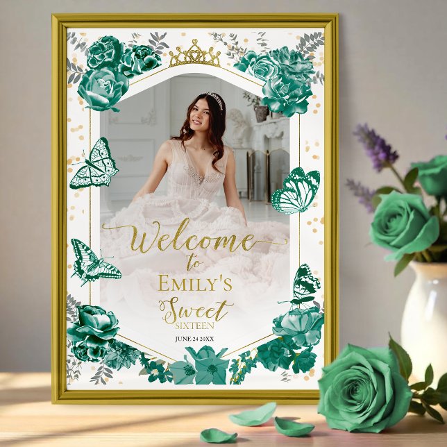 Sweet 16 Photo Welcome Sign Butterfly Green (Creator Uploaded)