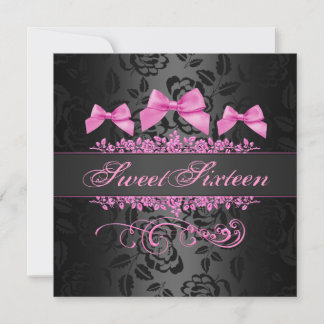 Sweet 16 Pink & Black Bow Birthday Invitation