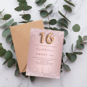 Sweet 16 pink blush pink glitter drips glamourous invitation
