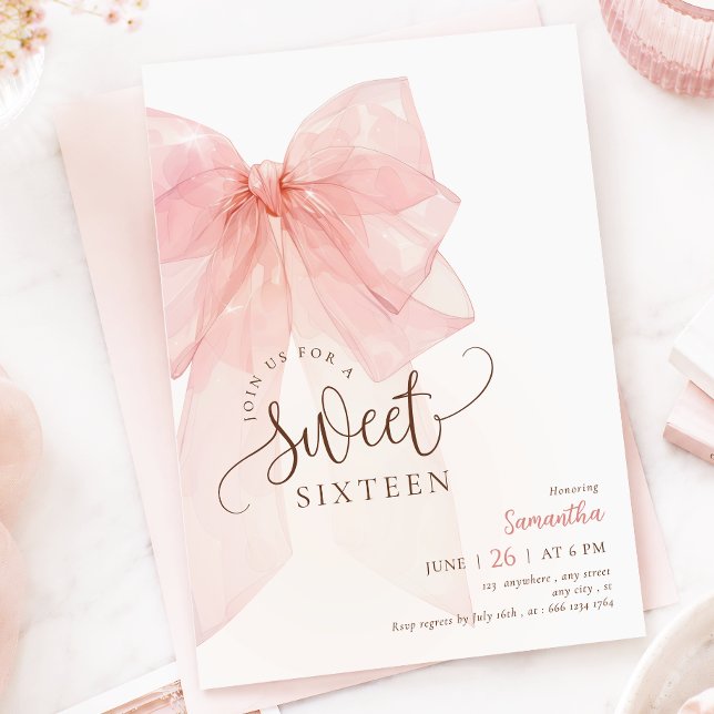 Sweet 16 Pink Bow Birthday Invitation (Creator Uploaded)