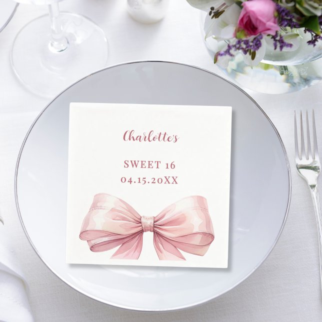 Sweet 16 pink bow elegant modern luncheon napkin (Creator Uploaded)