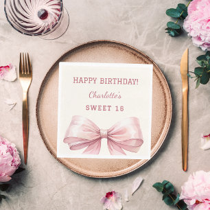 Sweet 16 pink bow ivory luncheon napkin