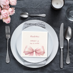 Sweet 16 pink bow ivory napkin