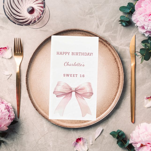 Sweet 16 pink bow white napkin (Creator Uploaded)