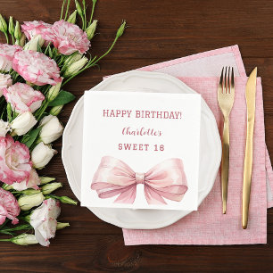 Sweet 16 pink bow white napkin