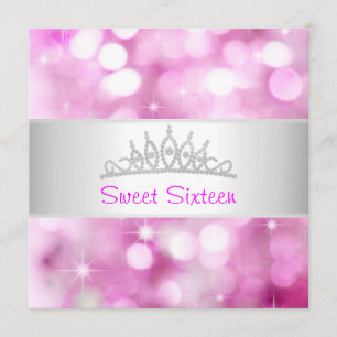 Sweet 16 Pink Bubbles Silver Jewel Tiara Party 18 Invitation
