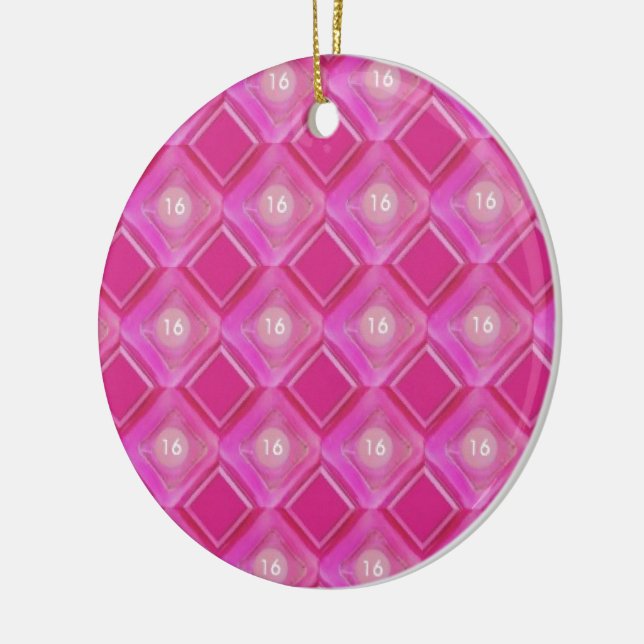 Sweet 16, Pink Diamonds Number Ceramic Tree Decoration (Left)
