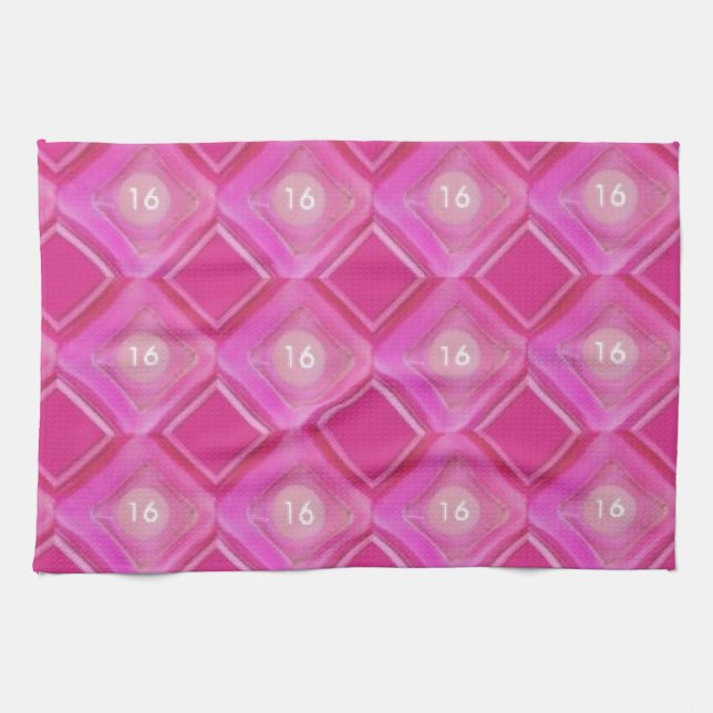 Sweet 16, Pink Diamonds Number Tea Towel (Horizontal)