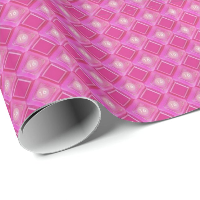 Sweet 16, Pink Diamonds Number Wrapping Paper (Roll Corner)