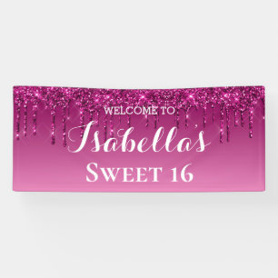Sweet 16 Pink Dripping Glitter Banner