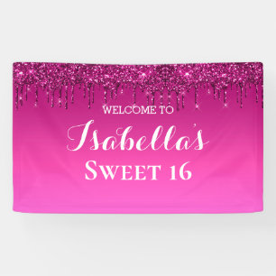 Sweet 16 Pink Dripping Glitter Banner