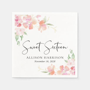 Sweet 16 Pink Floral Birthday Party Napkin