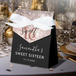 Sweet 16 Pink Glitter & Black Birthday Favour Box