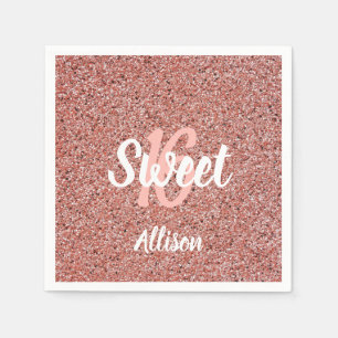 Sweet 16 Pink Glitter Personalised Napkin