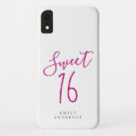 Sweet 16 Pink Glitter Script White 16th Birthday Case-Mate iPhone Case<br><div class="desc">Sweet Sixteen birthday phone case with chic pink glitter script on a white background. Celebrate your 16th birthday in style with this sparkly hot pink and white trendy design and simply add your name. Exclusively designed for you by Happy Dolphin Studio. If you need any help or matching products, please...</div>