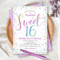 Sweet 16 Pink Gold Blue Glitter Dots Birthday 