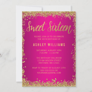 Sweet 16 Pink Gold Glitter Birthday Invitation