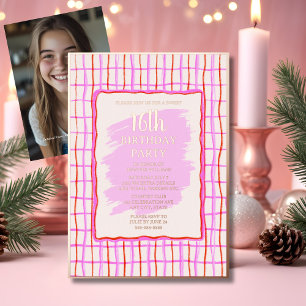 Sweet 16 Pink Hand Drawn Birthday Foil Invitation