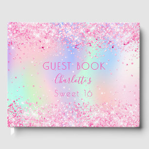Sweet 16 pink holographic guest book