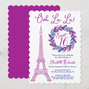 Sweet 16 Pink Paris Eiffel Tower Birthday Party Invitation
