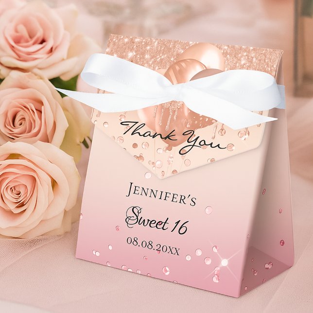 Sweet 16 pink rose gold balloons thank you favour box (Creator Uploaded)