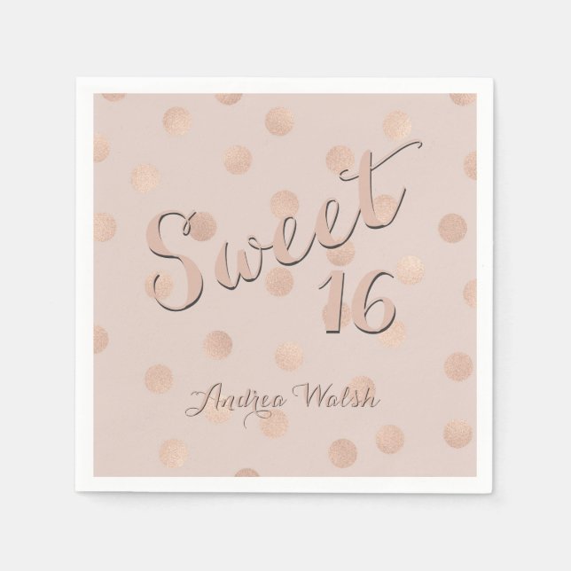 Sweet 16 Pink Rose Gold Confetti | Sweet Sixteen Napkin (Front)