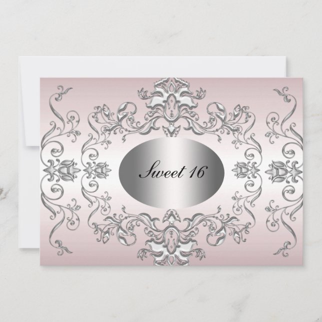 Sweet 16 Pink Silver Elegant Invitation (Front)