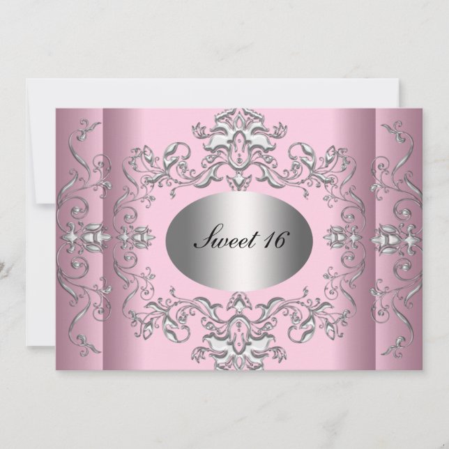 Sweet 16 Pink Silver Elegant Save The Date (Front)
