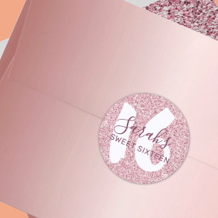 Sweet 16 Pink Sparkling Glitter Birthday Favour Classic Round Sticker