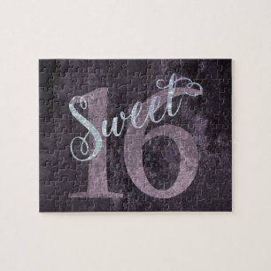 Sweet 16   Pink Watercolor and Faux Glitter Party Jigsaw Puzzle