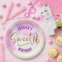 Sweet 16 Pink Watercolor Gold Glam Girly Birthday 