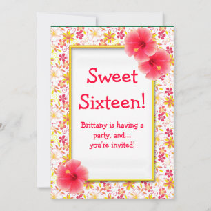 Sweet 16 Pink & Yellow Birthday Party Invitation