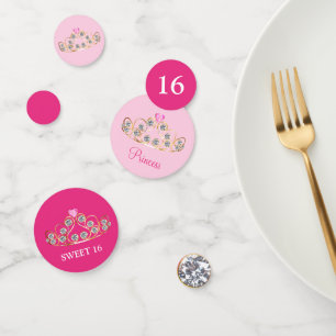 Sweet 16 Princess Crown on Rose Gold Confetti