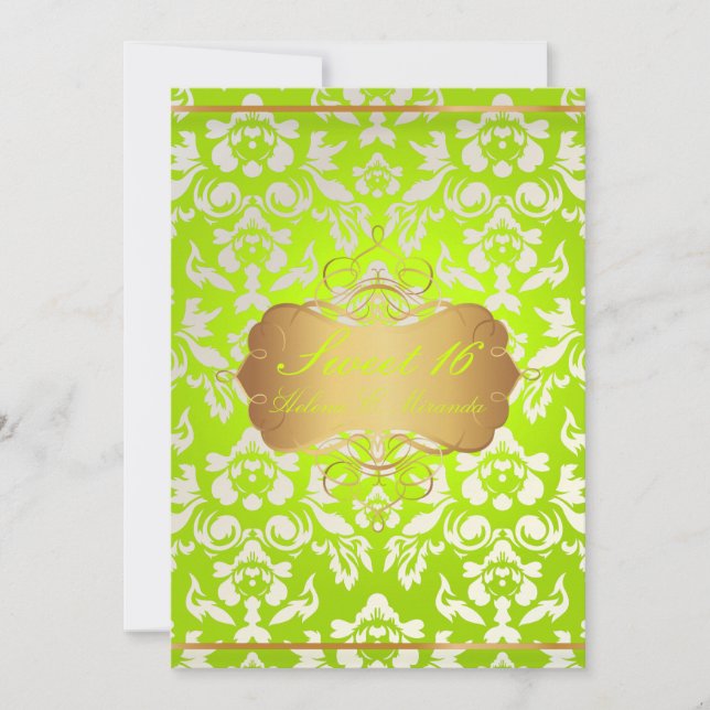 Sweet 16/ princess/pearl damask invitation (Front)