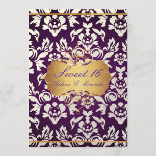 Sweet 16/ princess/pearl damask/plum invitation