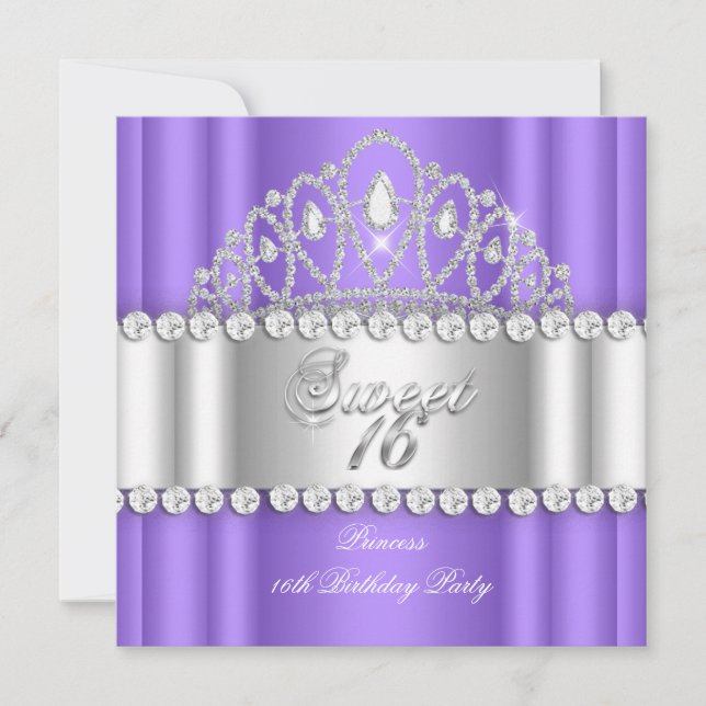 Sweet 16 Princess Purple White Diamond Tiara Invitation (Front)
