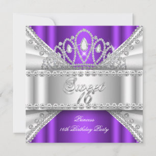 Sweet 16 Princess Purple White Diamond Tiara Invitation