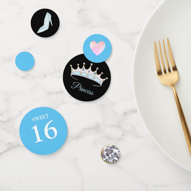 Sweet 16 Princess Tiara on Light Blue & Black Confetti (Group)