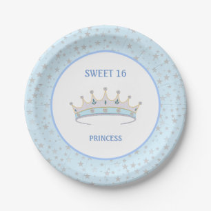 Sweet 16 Princess Tiara & Stars Confetti Paper Plate