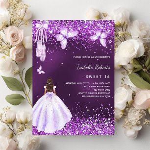 Sweet 16 purple ballerina dress butterflies invitation