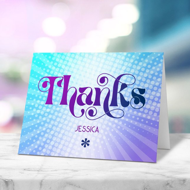 Sweet 16 Purple Blue Gradient Groovy Bold Retro Thank You Card (Creator Uploaded)